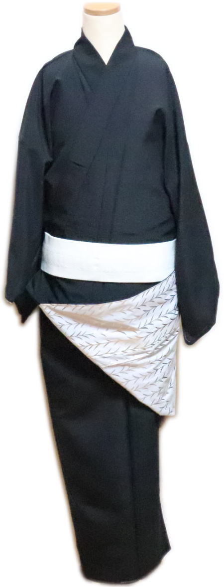 仕立上　男物　無地 “胴抜仕立”≪黒１　八掛白地金箔≫八掛仕立　大きいサイズ「舞台衣装・ステージ衣装」【送料無料】着物　踊り着物 踊り用