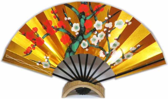 舞扇子≪ナ547　金地　紅白梅　手描き≫寸5分◇黒塗竹　化粧箱入り　京扇子　扇子　舞扇の通販は