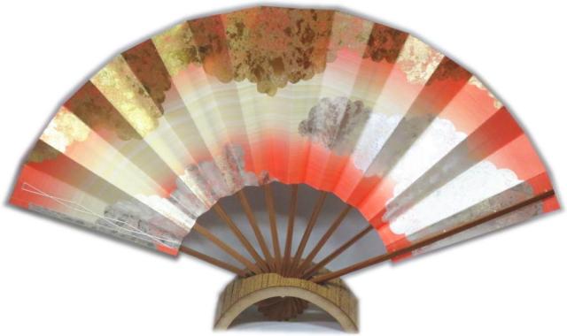 舞扇子≪テ397　手引色ぼかし　三つ雲　ピンク　金銀箔≫スス竹◇9寸5分　化粧箱入り　京扇子　扇子　舞扇