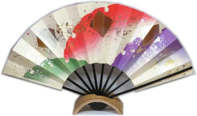 舞扇子≪テ426　三色地　草　朱　紫≫黒塗竹◇9寸5分　化粧箱入り　京扇子　扇子　舞扇