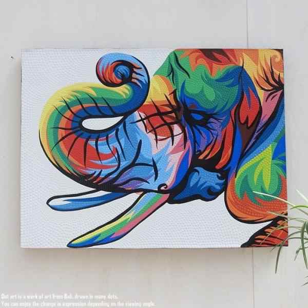 ドットアート 80cm × 60cm 象 モダンアート 手描き 絵画 ゾウ ぞう アートパネル バリ絵画 バリアート 新築祝い プレゼントの通販は