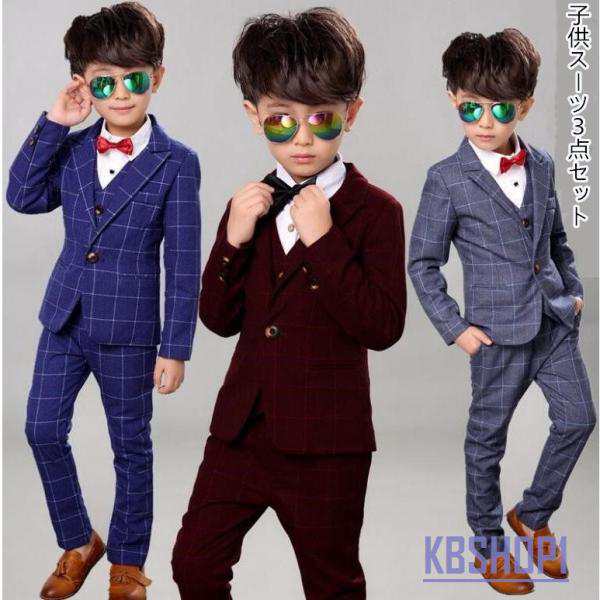 チェック柄 スーツ セットアップ 子供服 キッズ ジャケット+ベスト+パンツ 男の子 結婚式3点セット春夏秋冬の通販は 5,158円