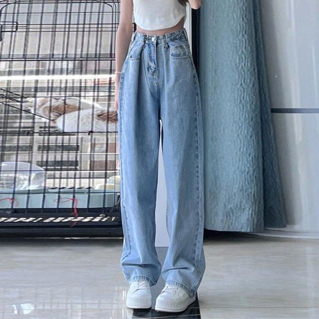 デニム ハイウエスト ワイドレッグパンツ ジーンズ ストリート 5 ハイウエストストレートデニムパンツ[cu181] | レディース