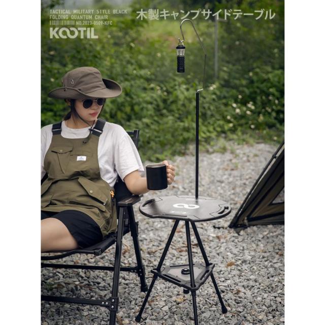 サイドテーブル キャンプ テーブル 丸型 サイドテーブル タクティカルテーブル　木製 カバノキ　昇降可能　２段アクリル　収納袋付き　キャンプ　の通販は 7,902円