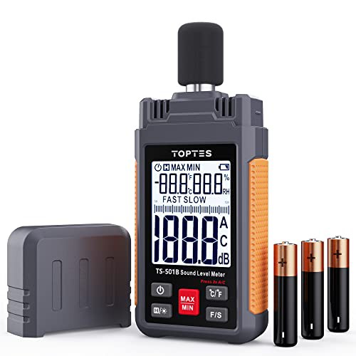 【送料無料】TopTes TS-501B 騒音計、2.25インチバックライト付きLCDスクリーン、A/C加重、範囲30-130dB、温度と湿度、最大/最小、