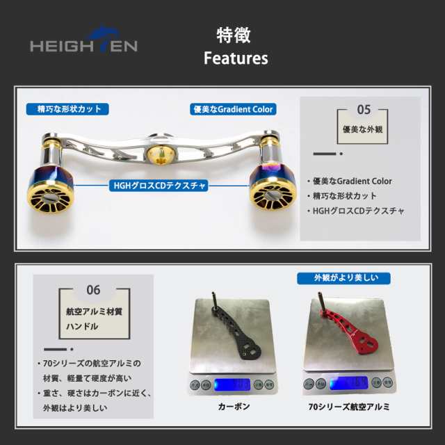Amazon | HEIGHTEN 115mm ベイト リール ハンドル 8色 70航空