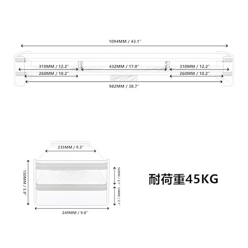 Fenge モニター台 モニタースタンド 卓上 机上台 パソコン台 PC台 机上ラック 110cm横幅 2段 木製天板 アクリル製脚 デスクトッ