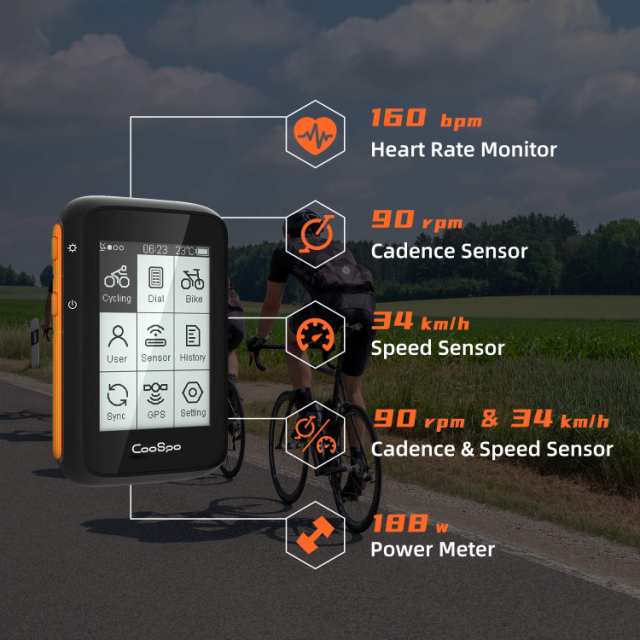 COOSPO サイクルコンピュータ GPS ワイヤレス 自転車スピードメーター サイクルメーター 大容量バッテリー 36時間連続駆動 並行輸入