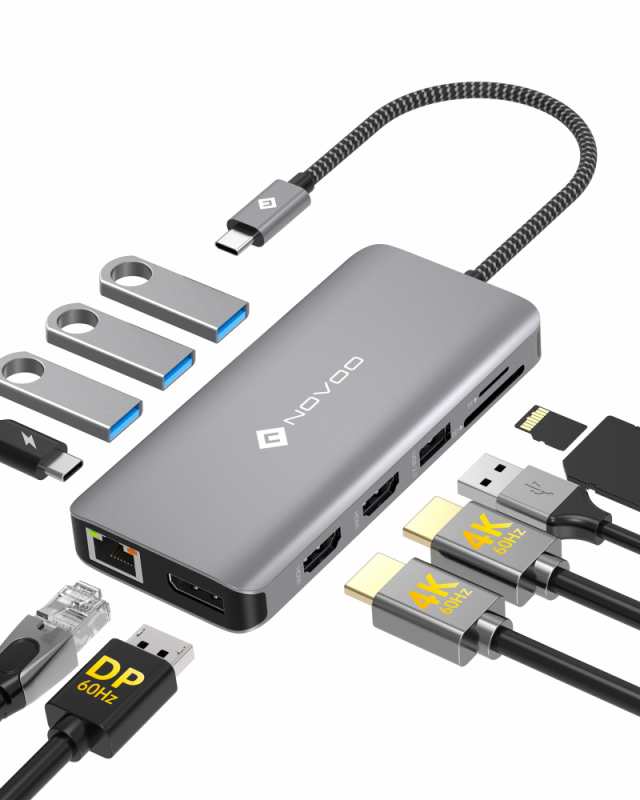 USB C ドッキングステーション 4K トリプルディスプレイ 11-in-1 NOVOO デュアル 4K@60Hz USB C HDMI  ハブの通販はau PAY マーケット - アルファモール | au PAY マーケット－通販サイト