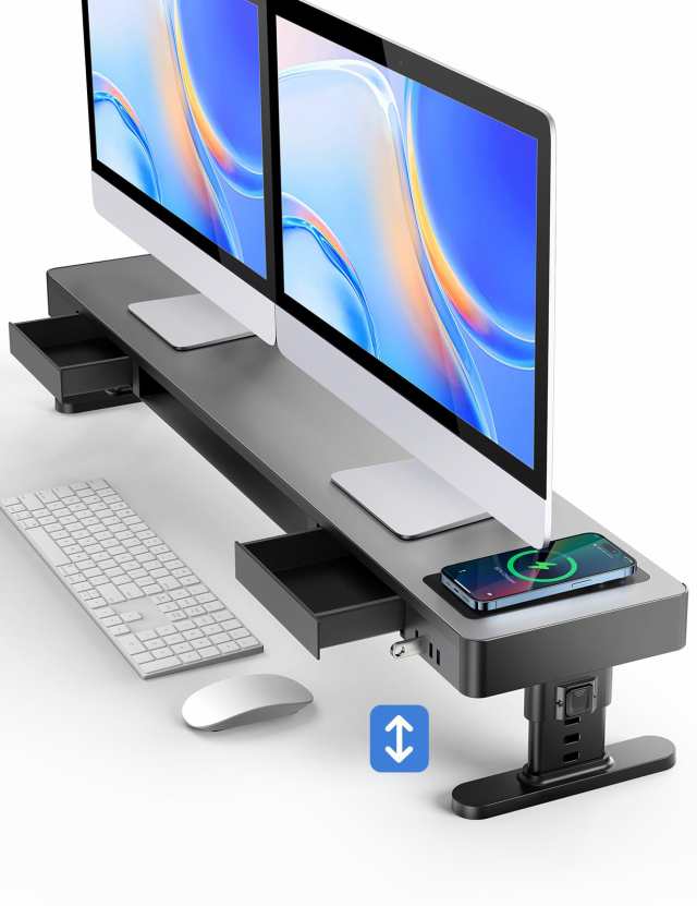 Adjustable Monitor Stand Meatanty デュアル モニター台 4つの高さ調整可能 pc モニタースタンド 引き出しの通販は