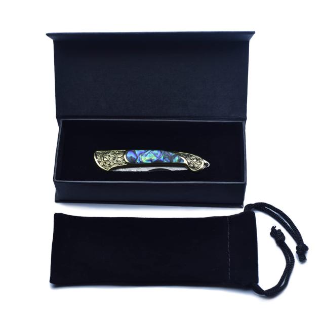 フォールディングナイフ ダマスカス鋼 折りたたみナイフ アウトドアナイフ ポケットナイフ キャンプナイフ折り畳み 真鍮+アバロンシェルのハンドの通販は