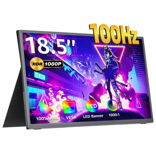 モバイルモニター 18.5インチ  100hz高速応答 100%広色域 FHD1920*1080 極細ベゼル 非光沢 IPSパネル モバイルディ