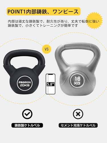 ケトルベル ネオプレン 鉄製 20kg 20キロ一体型鋳鉄 【公式通販】