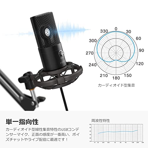 FIFINE USBマイクセット コンデンサーマイク ゲーミングマイク 単一指向性 アームスタンド付き三脚スタンドなし ポップガード付き 配信用_3