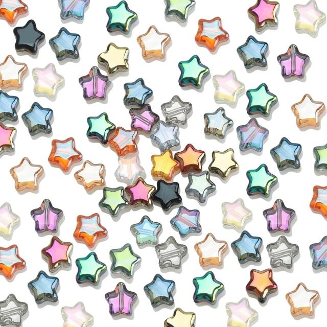BetterJonny 100個 ビーズ 星 8mm ファイニエ ビーズ アクリルビーズ カラフル ガラス玉 ビーズ スター 穴あり カラフル