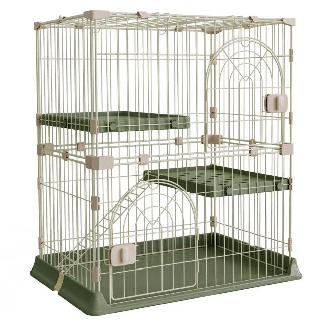 Alebert 猫ケージ キャットケージ 幅70*奥行43*高さ89cm 猫 ケージ 2段 大型 ペットケージ 折りたたみ ドア付き ワイド扉