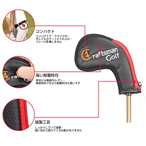 CRAFTSMANクラフトマンゴルフアイアンカバー ウェッジカバー ファスナー開閉 ロングネック セット 11枚入り4〜9、P、A、S、L、X