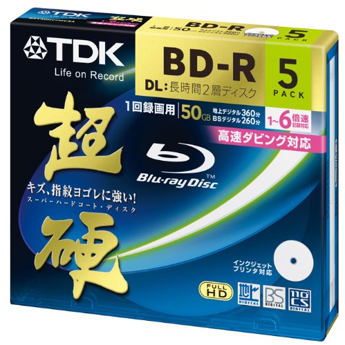 TDK 録画用ブルーレイディスク 超硬シリーズ BD-R DL 50GB 1-6倍速 ホワイトワイドプリンタブル 5枚パック 5mmスリムケース 5,370円