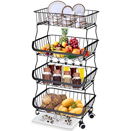 Brusmo キッチンワゴン トレイ付属 キャスター付き 4 段 スタッキング式 バスケット 調味料/皿/野菜/服収納 洗濯室 バルコニー 多機の通販は 5,350円