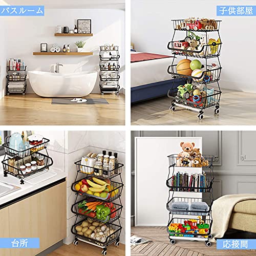 タオル収納 キャスター付 衣服収納 4段ラック スタッキングワゴン 金