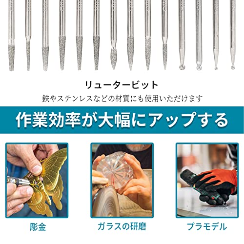 リュータービットセット 87個 プラスチックケース付き リューター ビット 研磨 リュータービットセット 87個 プラスチック