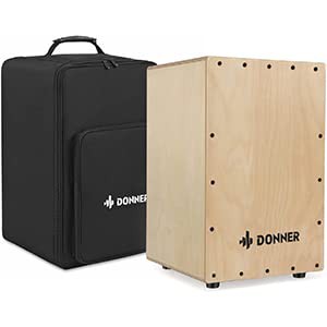 Donner カホン Cajon 打楽器 木製 フルサイズ ボックスドラム 内部ギター弦 カホンバッグ ゴム足付き ストリング 上品なバーチ 3