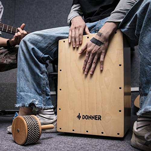 Donner カホン Cajon 打楽器 木製 フルサイズ ボックスドラム 内部ギター弦 カホンバッグ ゴム足付き ストリング 上品なバーチ 3