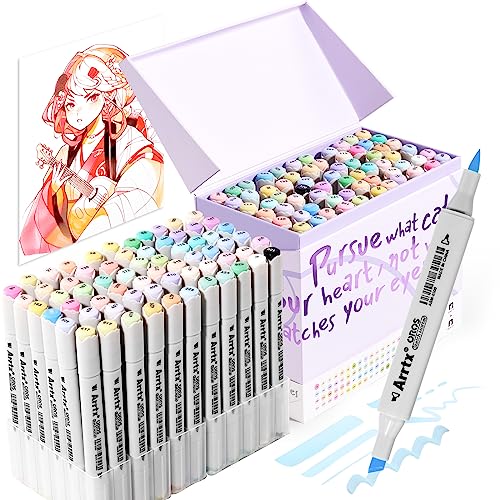 Arrtx OROS イラストマーカー、淡色アルコールマーカー、66パステルカラーブラシタイプアートマーカーペン ノート、イラスト、着色、絵画、