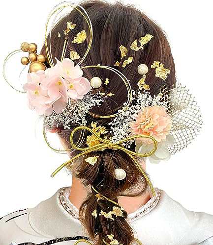 ・ピンク ・・Color:ピンク・簡潔でおしゃれ 紫陽花やカスミ草などのなお花をはじめ、組紐、水引と洋風にも適用する網型飾りやベリーが組み合せた髪飾りです。・多色の21点セットJZOONオリジナルのデ
