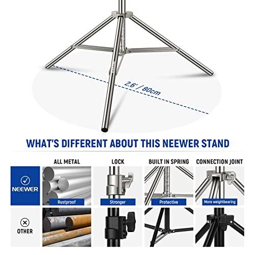 NEEWER 2.2m ステンレス鋼製ライトスタンド 高さ調節可能 スプリングクッション耐荷重撮影用三脚スタンド 1/4-3/8ネジアダプター付_2