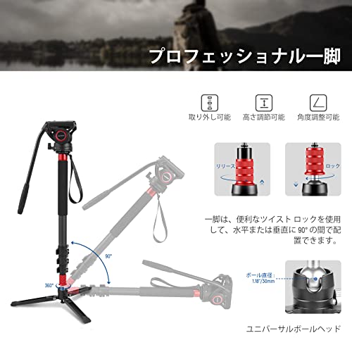 NEEWER 71.6プロカメラ一脚 フィート付き 炭素繊維伸縮式ビデオ一脚 QR