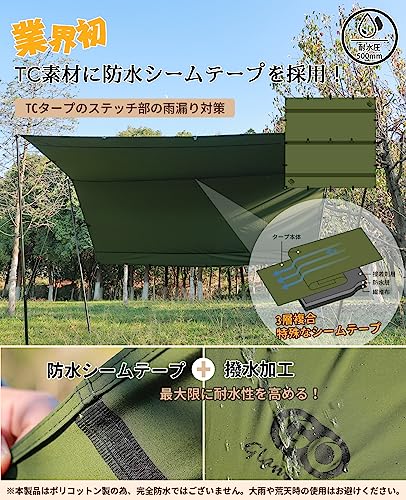 GOGlamping HENGEN+スクエアタープTC 正方形タープ ポリコットン 焚き火可 19箇所ループ・特殊防水テープ付き500mm耐水圧_2