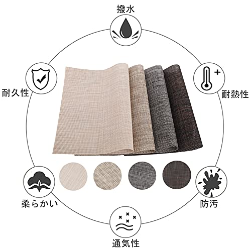 Sitengleランチョンマット 4色セット コースター4枚付き PVC製 45cm