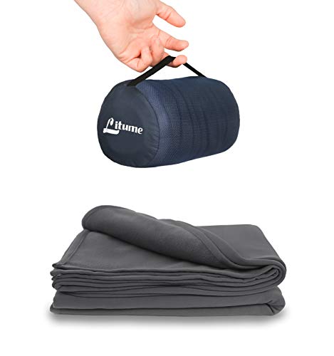 Litume 170 x 122 cm 柔らかい 防災 飛行機 旅行用ブランケット ブランケット 折り畳みデザインと専用収納ポーチ付き 電車、キ