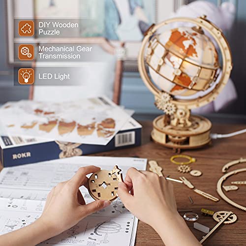 Robotime 立体パズル 3D木製パズル クラフト DIYモデルキット USB 発光グローブナイトライト 大人 木製の工芸品のキット 家の装