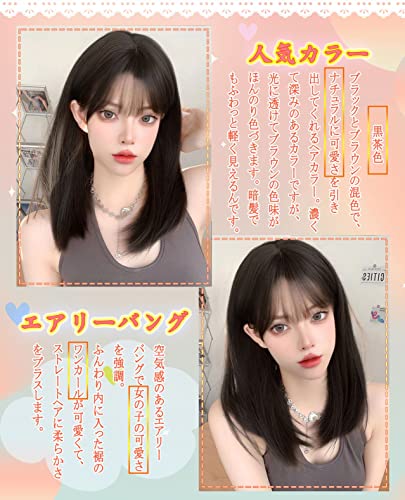 医療ウィッグフルウィッグ人毛100%鎖骨ミディアムロングストレート