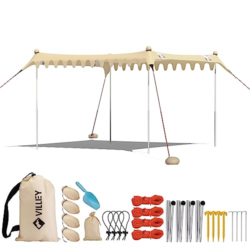 VILLEY タープ ビーチタープ ビーチサンシェード ビーチテント 4~6人用 タープテント ポール4本付き 300*332cm 300*33