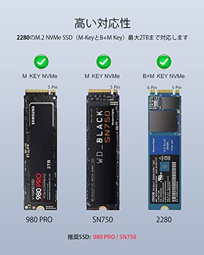 USB 4 M.2 NVMe SSD ケース USB 4 高放熱40Gbps to NVMe PCI-e M-KeyB+M Key2280 AN_1