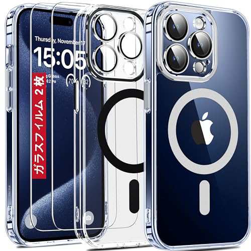 【送料無料】Magsafe対応2023 Oterkin iPhone 15 Pro 用 ケース マグネット搭載 耐衝撃 カメラ全面保護 ガラスフィルム２枚付