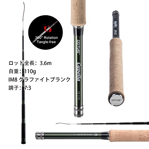 Goture 3.6m テンカラロッドセット 渓流竿 テンカラロッド 軽量 炭素繊維テンカラ 渓流釣り/河川釣り トラウト ヤマメ イワナ ニジ