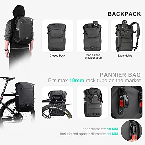 Rhinowalk自転車パニアバッグ リアバッグ サイドバッグ 大容量 軽い 収納力 22L 防水 モーターパニアバックパック ショルダーバッグ_3