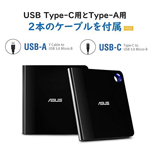 ASUS ブルーレイドライブ Blu-ray 外付け ポータブル バスパワー USB3.1 Win&Mac ウルトラスリム Type-C M-D