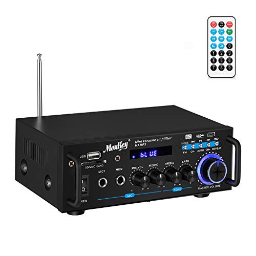 【送料無料】Moukey ステレオアンプ パワーアンプ オーディオアンプ カラオケ アンプ Bluetooth5.0 FMラジオ付き MP3 / USB/S