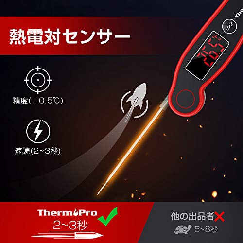 ThermoProサーモプロ 料理温度計デジタル防水 バックライト付き 熱電対