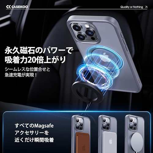 CASEKOO iPhone 15 Pro Max 用 ケース 新生活に役立つ・多機能一体Magsafe対応 米軍MIL規格 耐衝撃 隠しスタン