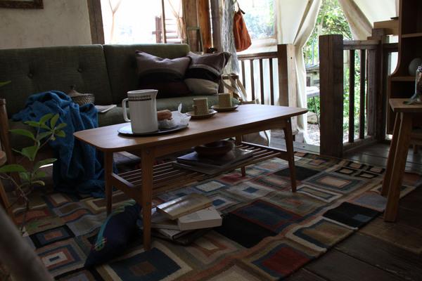 トムテ センターテーブルL コーヒーテーブルL ブラウン W105×D50×H40 机 収納付き 木目 ラバーウッド シンプルの通販は