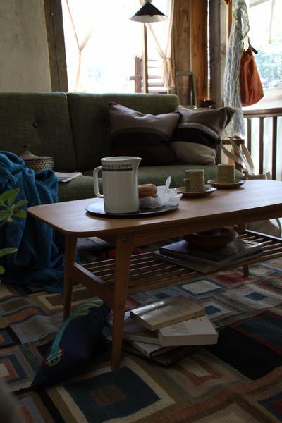 トムテ センターテーブルL コーヒーテーブルL ブラウン W105×D50×H40 机 収納付き 木目 ラバーウッド シンプルの通販は