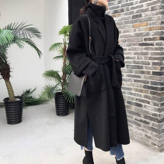 ロングコート チェスターコート アウター サイドスリット レディース 韓国 オルチャン アイテム オーバーサイズ ウールコート  S-2XL ベージュ ウールコート 春秋 ミドル丈 2022新冬 オールマッチ カシミアウールコート えんじ色 Dark red 黒 ブラック オフホワイト 白の通販は