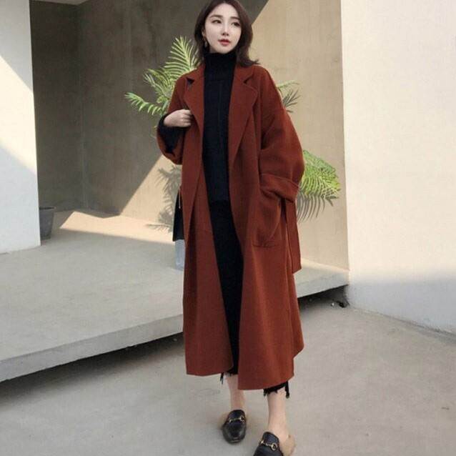 ロングコート チェスターコート アウター サイドスリット レディース 韓国 オルチャン アイテム オーバーサイズ ウールコート  S-2XL ベージュ ウールコート 春秋 ミドル丈 2022新冬 オールマッチ カシミアウールコート えんじ色 Dark red 黒 ブラック オフホワイト 白の通販は