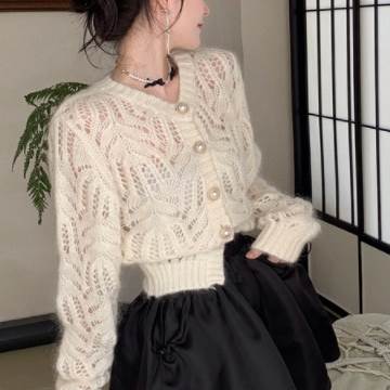 レディース ファッション ショート丈セーター ニット 魅せる トップス ニットソー セーター プルオーバー ショート丈 袖あり 長袖 ラウンドネック 透かし編み  大人女子  大人 上品 おしゃれ  きれいめ シンプル エレガント レトロラフ ルーズ シルエット キュート ガーリーの通販は 4,662円